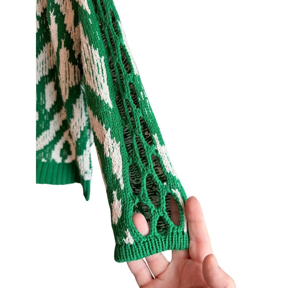 By Anthropologie green white button front oversized cardigan medium preppy knit - Picture 5 of 7